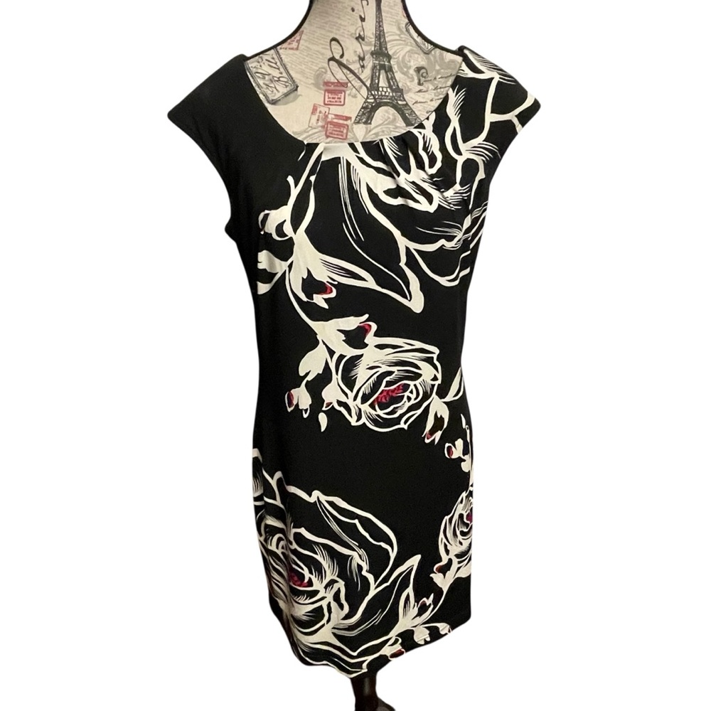 White House Black Market Black and White Rose Mini Dress